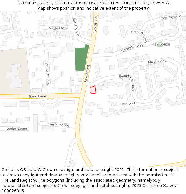 NURSERY HOUSE, SOUTHLANDS CLOSE, SOUTH MILFORD, LEEDS, LS25 5FA: Location map and indicative extent of plot