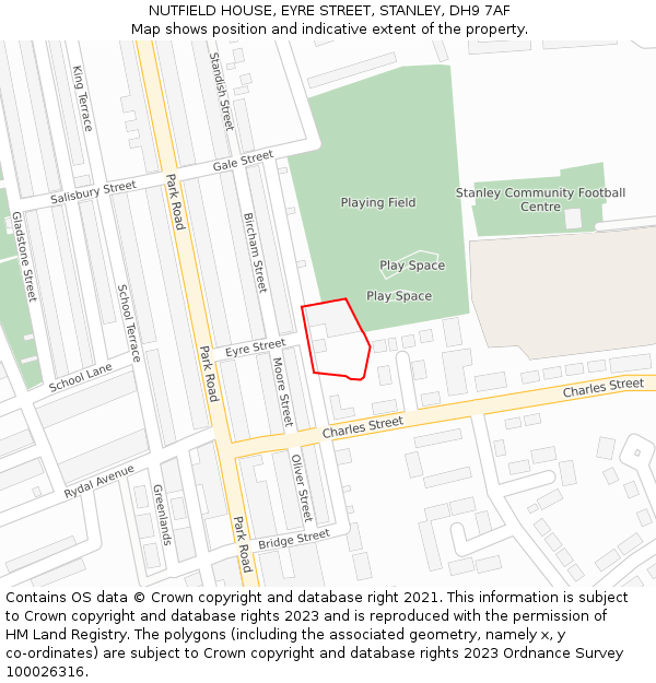 NUTFIELD HOUSE, EYRE STREET, STANLEY, DH9 7AF: Location map and indicative extent of plot