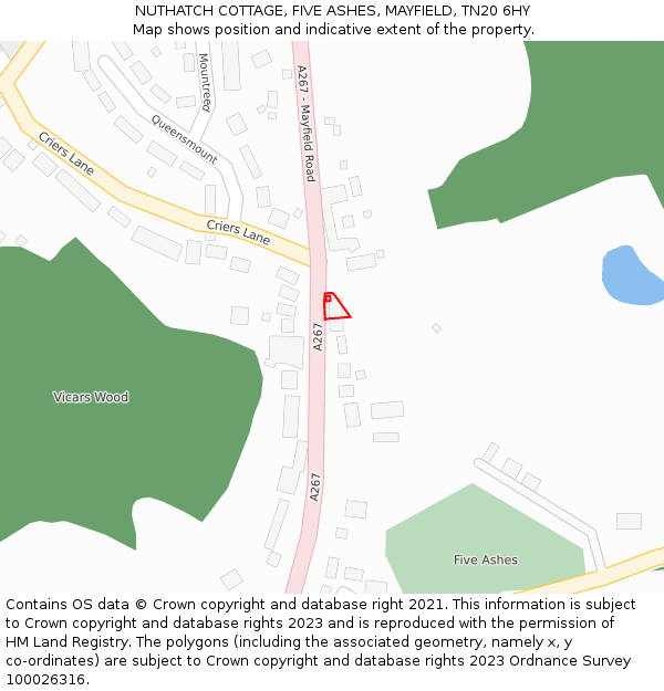 NUTHATCH COTTAGE, FIVE ASHES, MAYFIELD, TN20 6HY: Location map and indicative extent of plot