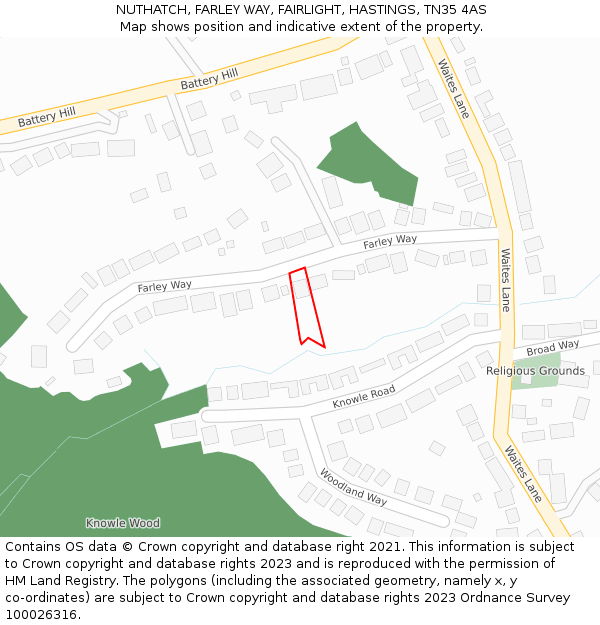 NUTHATCH, FARLEY WAY, FAIRLIGHT, HASTINGS, TN35 4AS: Location map and indicative extent of plot