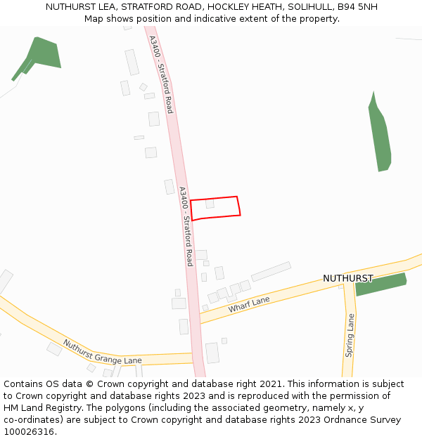 NUTHURST LEA, STRATFORD ROAD, HOCKLEY HEATH, SOLIHULL, B94 5NH: Location map and indicative extent of plot