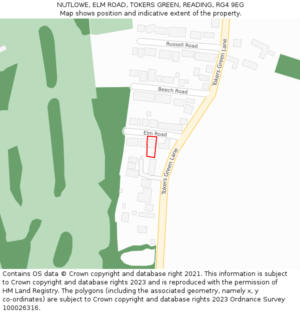 NUTLOWE, ELM ROAD, TOKERS GREEN, READING, RG4 9EG: Location map and indicative extent of plot