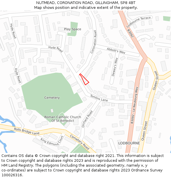 NUTMEAD, CORONATION ROAD, GILLINGHAM, SP8 4BT: Location map and indicative extent of plot