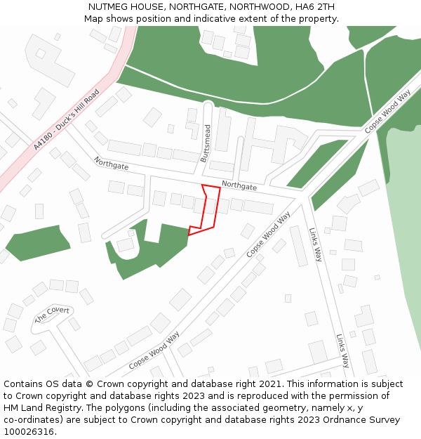 NUTMEG HOUSE, NORTHGATE, NORTHWOOD, HA6 2TH: Location map and indicative extent of plot
