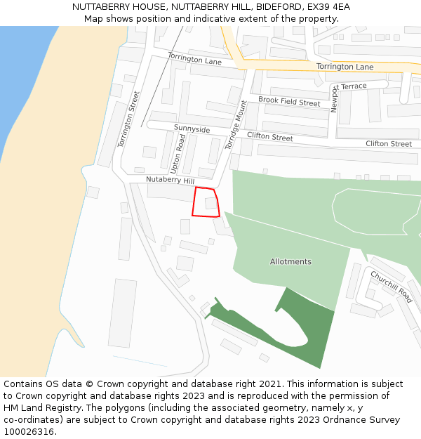 NUTTABERRY HOUSE, NUTTABERRY HILL, BIDEFORD, EX39 4EA: Location map and indicative extent of plot