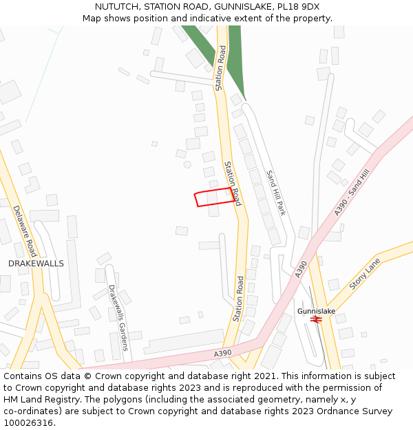 NUTUTCH, STATION ROAD, GUNNISLAKE, PL18 9DX: Location map and indicative extent of plot