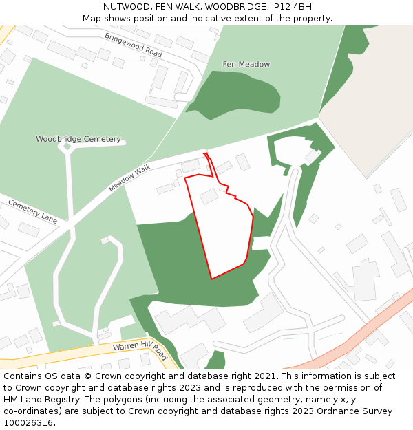 NUTWOOD, FEN WALK, WOODBRIDGE, IP12 4BH: Location map and indicative extent of plot