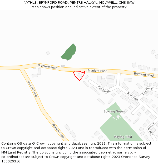 NYTHLE, BRYNFORD ROAD, PENTRE HALKYN, HOLYWELL, CH8 8AW: Location map and indicative extent of plot