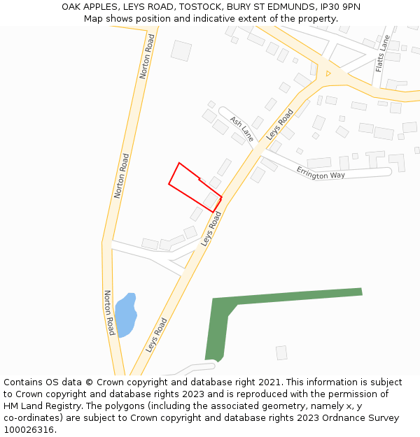 OAK APPLES, LEYS ROAD, TOSTOCK, BURY ST EDMUNDS, IP30 9PN: Location map and indicative extent of plot