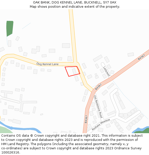 OAK BANK, DOG KENNEL LANE, BUCKNELL, SY7 0AX: Location map and indicative extent of plot