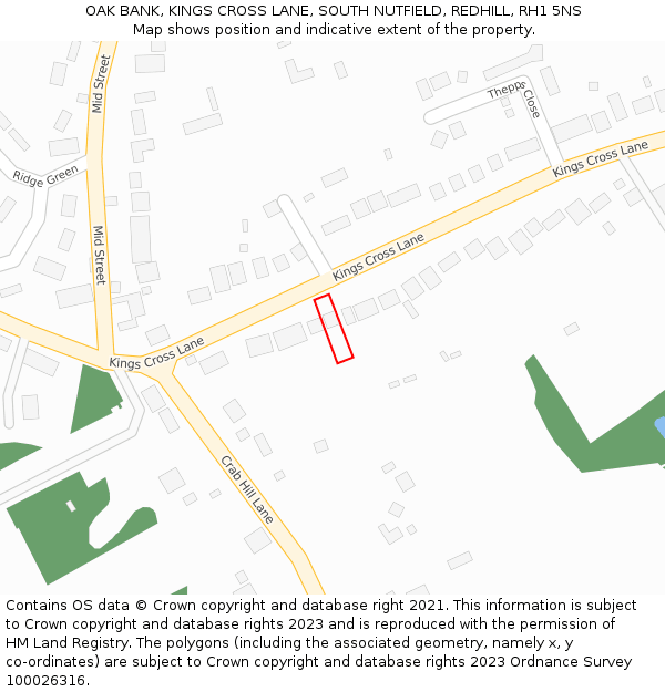 OAK BANK, KINGS CROSS LANE, SOUTH NUTFIELD, REDHILL, RH1 5NS: Location map and indicative extent of plot