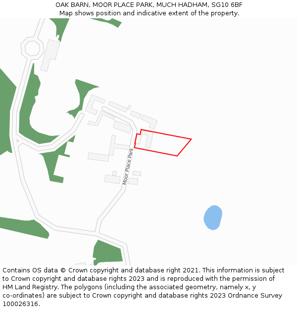 OAK BARN, MOOR PLACE PARK, MUCH HADHAM, SG10 6BF: Location map and indicative extent of plot