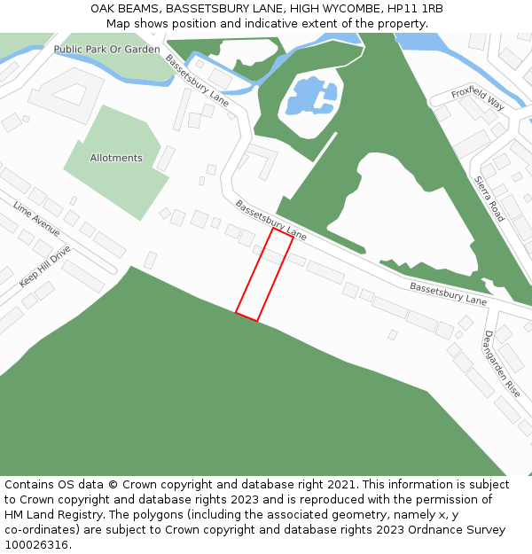 OAK BEAMS, BASSETSBURY LANE, HIGH WYCOMBE, HP11 1RB: Location map and indicative extent of plot