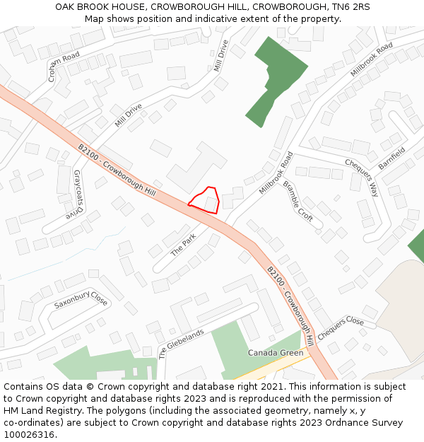 OAK BROOK HOUSE, CROWBOROUGH HILL, CROWBOROUGH, TN6 2RS: Location map and indicative extent of plot