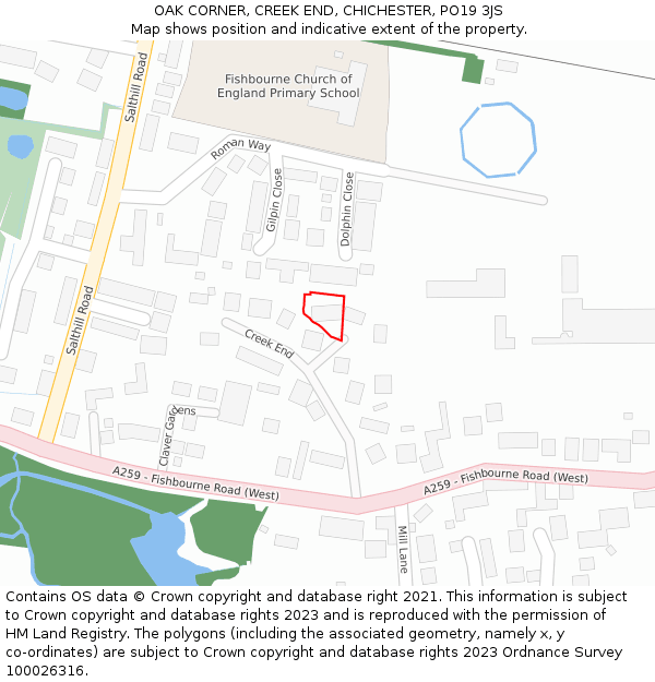 OAK CORNER, CREEK END, CHICHESTER, PO19 3JS: Location map and indicative extent of plot