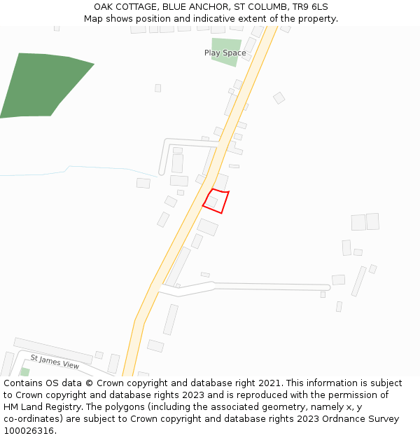 OAK COTTAGE, BLUE ANCHOR, ST COLUMB, TR9 6LS: Location map and indicative extent of plot