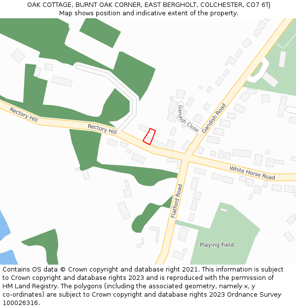 OAK COTTAGE, BURNT OAK CORNER, EAST BERGHOLT, COLCHESTER, CO7 6TJ: Location map and indicative extent of plot