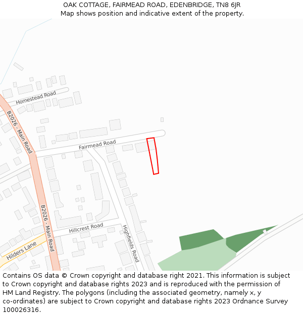 OAK COTTAGE, FAIRMEAD ROAD, EDENBRIDGE, TN8 6JR: Location map and indicative extent of plot