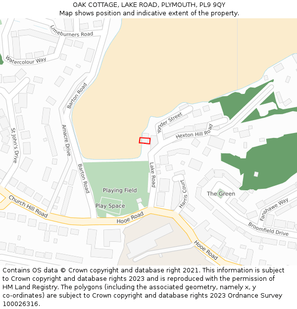OAK COTTAGE, LAKE ROAD, PLYMOUTH, PL9 9QY: Location map and indicative extent of plot