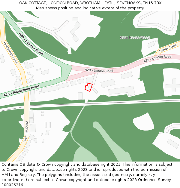OAK COTTAGE, LONDON ROAD, WROTHAM HEATH, SEVENOAKS, TN15 7RX: Location map and indicative extent of plot