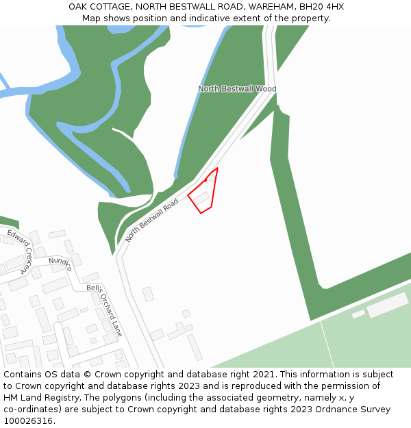 OAK COTTAGE, NORTH BESTWALL ROAD, WAREHAM, BH20 4HX: Location map and indicative extent of plot