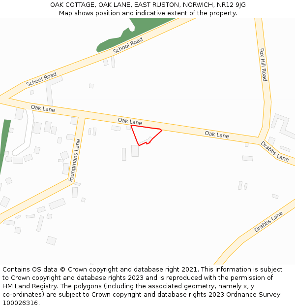OAK COTTAGE, OAK LANE, EAST RUSTON, NORWICH, NR12 9JG: Location map and indicative extent of plot