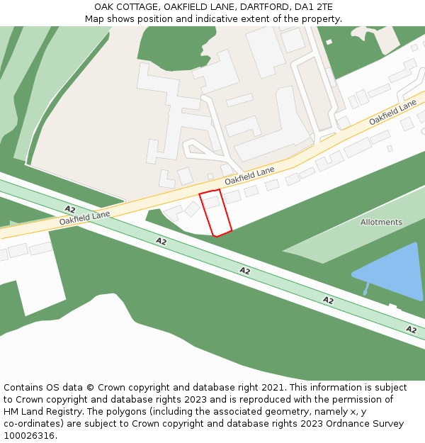 OAK COTTAGE, OAKFIELD LANE, DARTFORD, DA1 2TE: Location map and indicative extent of plot