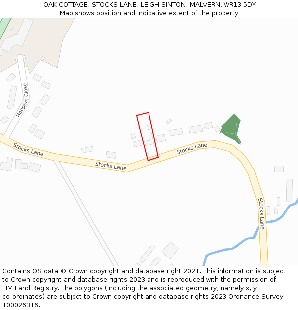 OAK COTTAGE, STOCKS LANE, LEIGH SINTON, MALVERN, WR13 5DY: Location map and indicative extent of plot