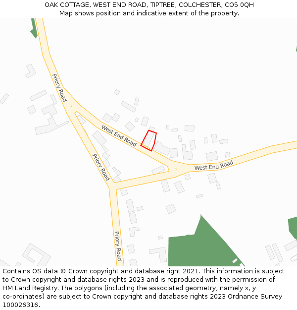 OAK COTTAGE, WEST END ROAD, TIPTREE, COLCHESTER, CO5 0QH: Location map and indicative extent of plot
