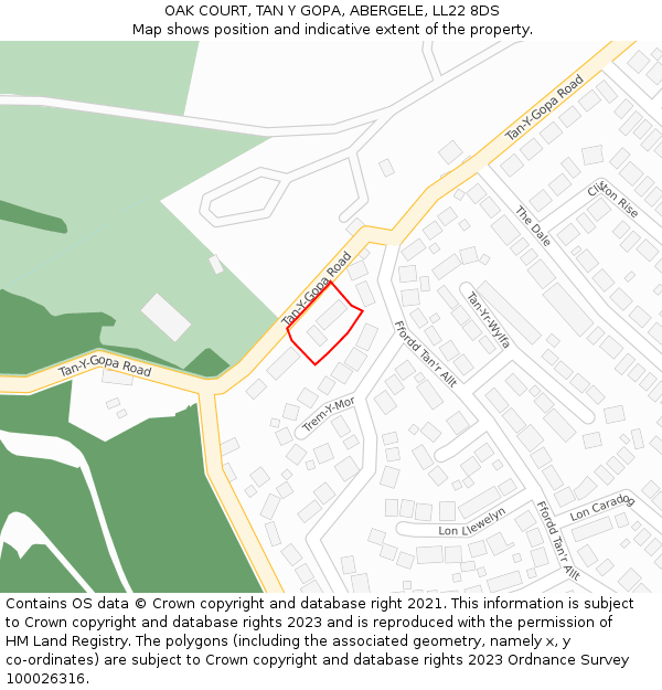 OAK COURT, TAN Y GOPA, ABERGELE, LL22 8DS: Location map and indicative extent of plot