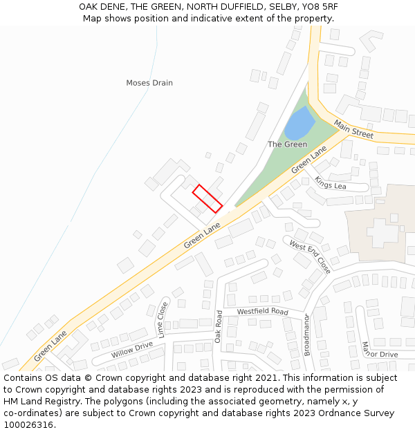 OAK DENE, THE GREEN, NORTH DUFFIELD, SELBY, YO8 5RF: Location map and indicative extent of plot