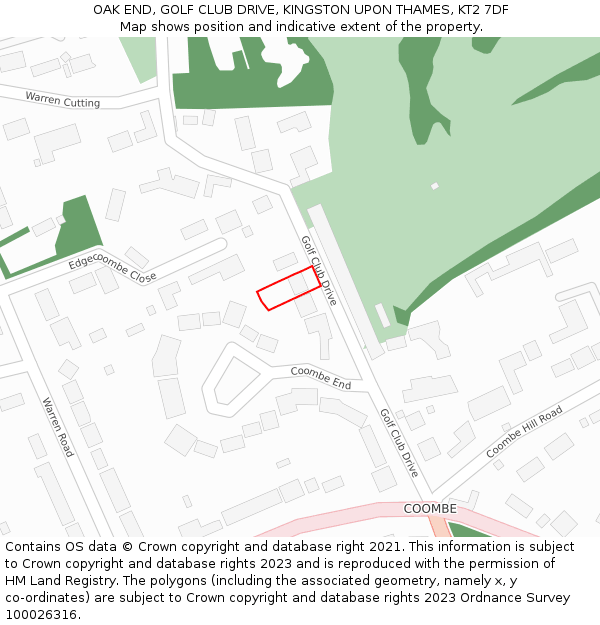 OAK END, GOLF CLUB DRIVE, KINGSTON UPON THAMES, KT2 7DF: Location map and indicative extent of plot