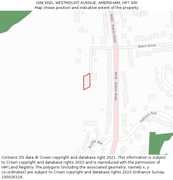 OAK END, WESTMOUNT AVENUE, AMERSHAM, HP7 0AY: Location map and indicative extent of plot