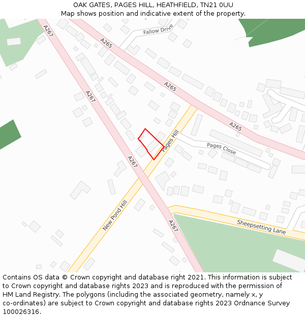 OAK GATES, PAGES HILL, HEATHFIELD, TN21 0UU: Location map and indicative extent of plot