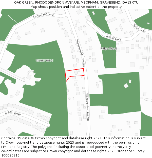 OAK GREEN, RHODODENDRON AVENUE, MEOPHAM, GRAVESEND, DA13 0TU: Location map and indicative extent of plot