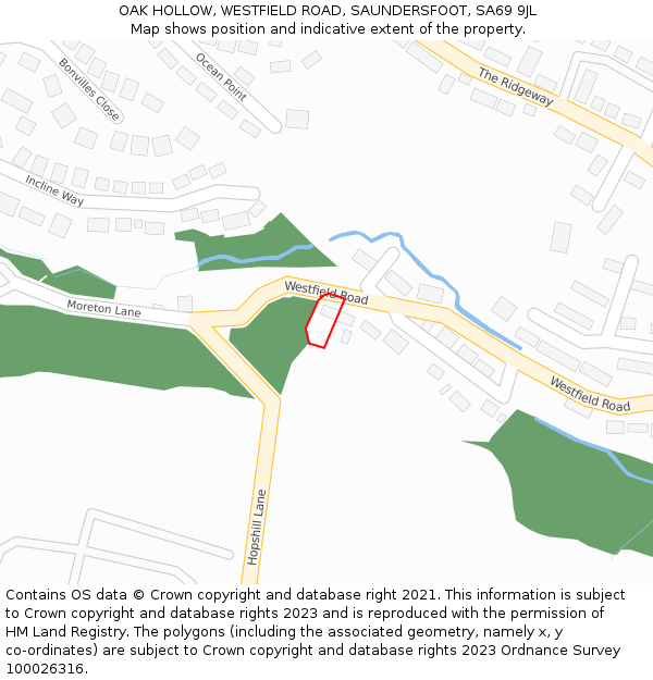 OAK HOLLOW, WESTFIELD ROAD, SAUNDERSFOOT, SA69 9JL: Location map and indicative extent of plot