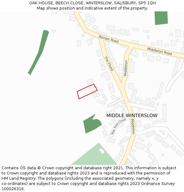 OAK HOUSE, BEECH CLOSE, WINTERSLOW, SALISBURY, SP5 1QH: Location map and indicative extent of plot