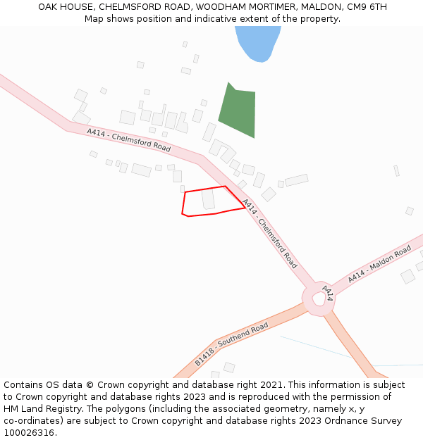 OAK HOUSE, CHELMSFORD ROAD, WOODHAM MORTIMER, MALDON, CM9 6TH: Location map and indicative extent of plot