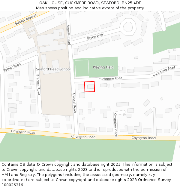 OAK HOUSE, CUCKMERE ROAD, SEAFORD, BN25 4DE: Location map and indicative extent of plot