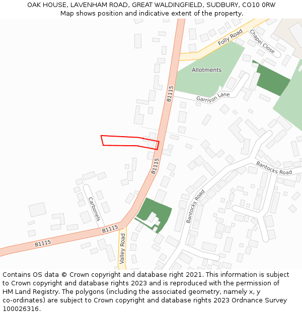 OAK HOUSE, LAVENHAM ROAD, GREAT WALDINGFIELD, SUDBURY, CO10 0RW: Location map and indicative extent of plot