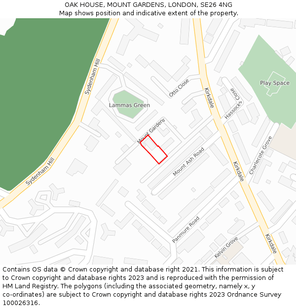 OAK HOUSE, MOUNT GARDENS, LONDON, SE26 4NG: Location map and indicative extent of plot