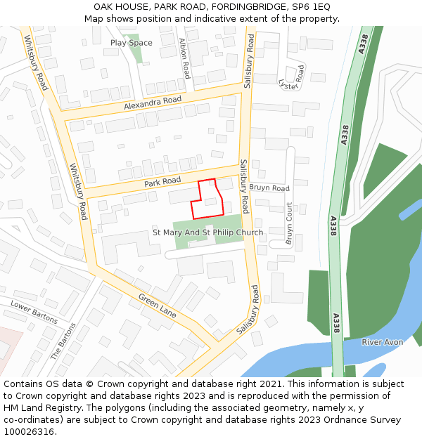 OAK HOUSE, PARK ROAD, FORDINGBRIDGE, SP6 1EQ: Location map and indicative extent of plot