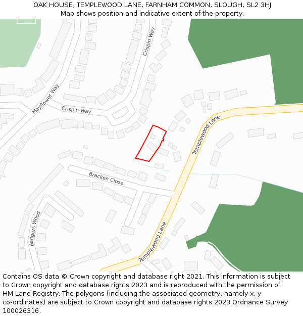 OAK HOUSE, TEMPLEWOOD LANE, FARNHAM COMMON, SLOUGH, SL2 3HJ: Location map and indicative extent of plot