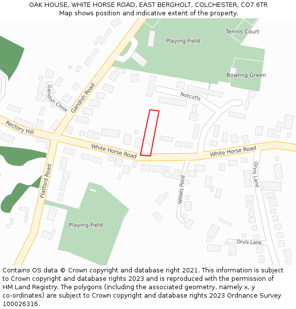 OAK HOUSE, WHITE HORSE ROAD, EAST BERGHOLT, COLCHESTER, CO7 6TR: Location map and indicative extent of plot