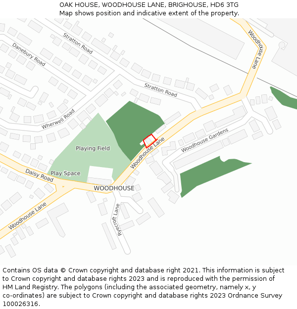 OAK HOUSE, WOODHOUSE LANE, BRIGHOUSE, HD6 3TG: Location map and indicative extent of plot