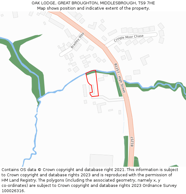 OAK LODGE, GREAT BROUGHTON, MIDDLESBROUGH, TS9 7HE: Location map and indicative extent of plot