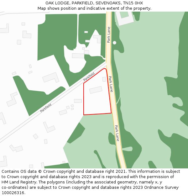 OAK LODGE, PARKFIELD, SEVENOAKS, TN15 0HX: Location map and indicative extent of plot