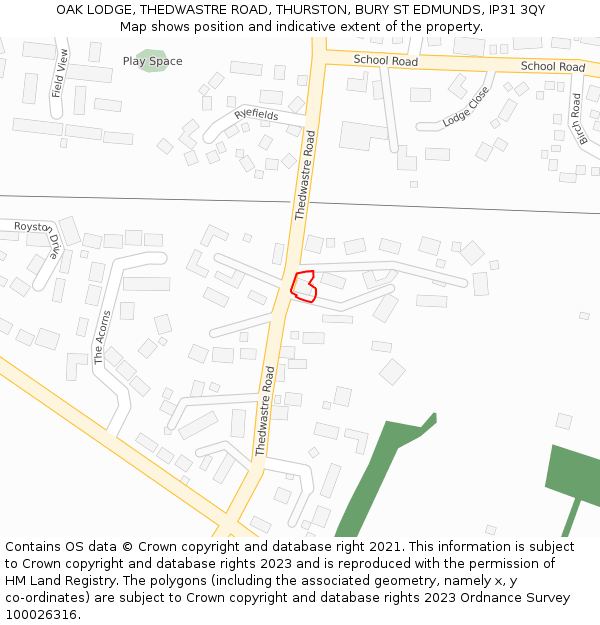 OAK LODGE, THEDWASTRE ROAD, THURSTON, BURY ST EDMUNDS, IP31 3QY: Location map and indicative extent of plot