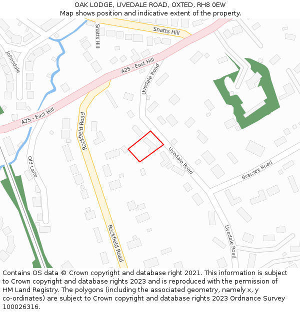 OAK LODGE, UVEDALE ROAD, OXTED, RH8 0EW: Location map and indicative extent of plot