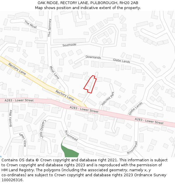 OAK RIDGE, RECTORY LANE, PULBOROUGH, RH20 2AB: Location map and indicative extent of plot